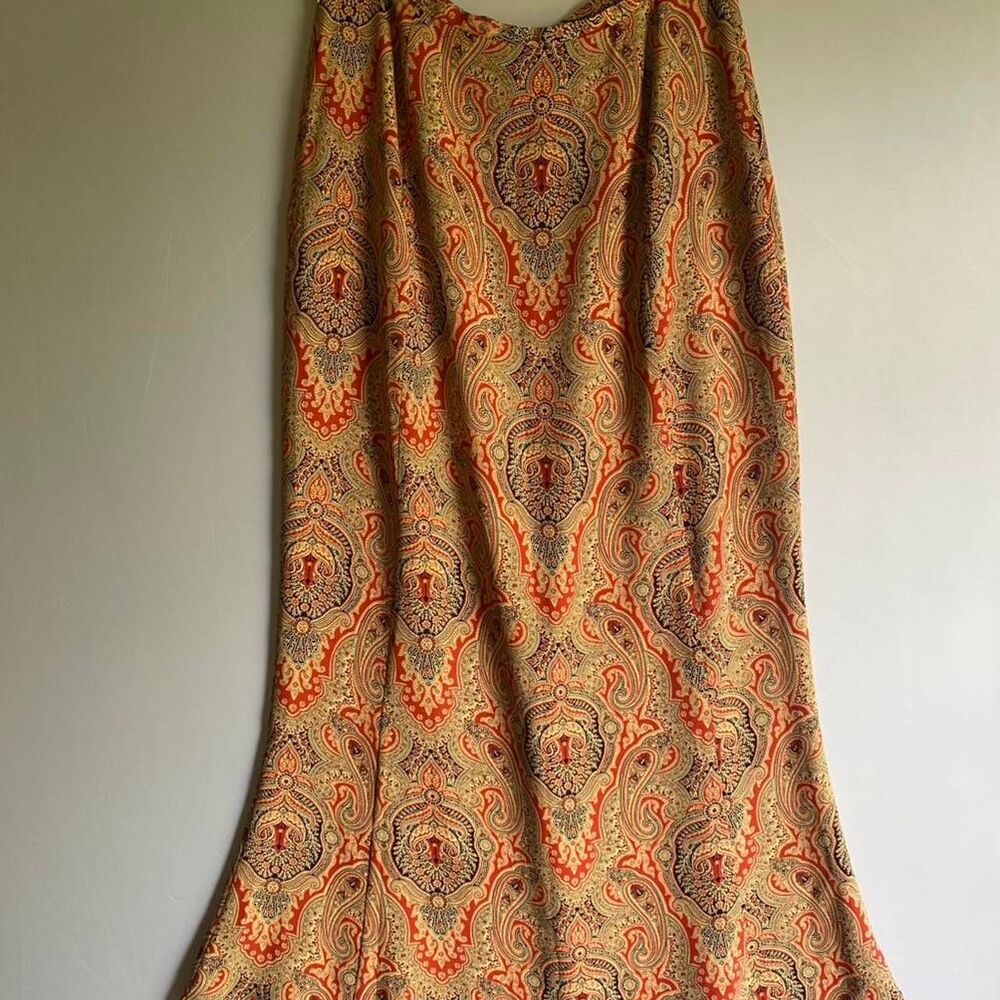 Harold's Women's Red and Tan Silk Maxi Skirt Size 6 - Picture 4 of 8